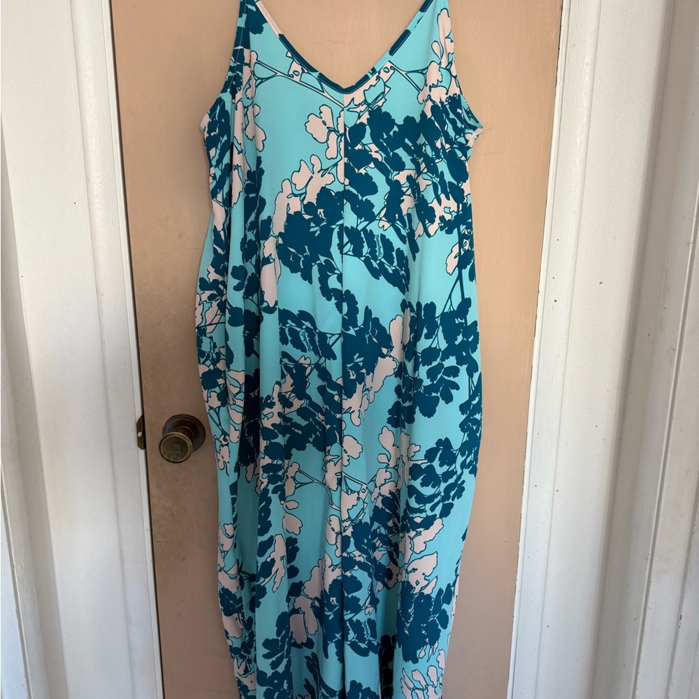 Manuhealii Aqua & Teal Floral Maxi Dress